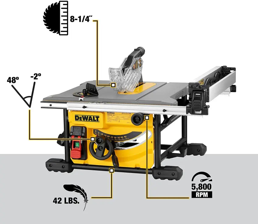 DEWALT Baustellen-Tischkreissäge, kompakt, 8-1/4 Zoll (DWE7485)