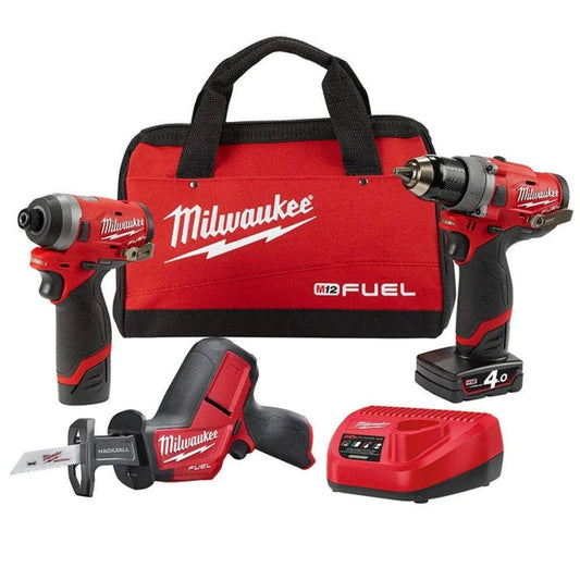 Kit combinado MILWAUKEE 12V FUEL™ sem escovas, 3 peças, 1 x 2,0 Ah/4,0 Ah, M12FPP3G-421B